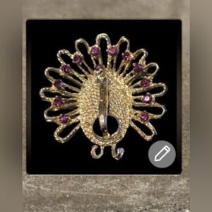 Vintage Gold and Purple Peacock Pin Brooch